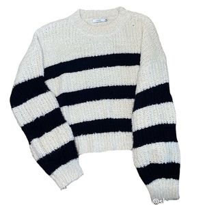 Lush Cream Black Cozy Stripe Sweater Size Large